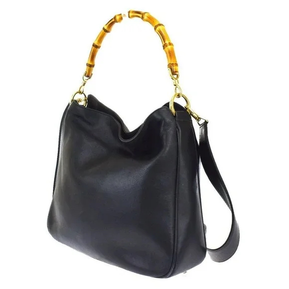 Auth Gucci Bamboo 2Way Hand Bag Black #34238G14B - Picture 3 of 10